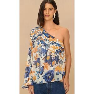 FARM Rio Off-White 3D Rose One-Shoulder Floral Blouse NWT Summer/Resort Top